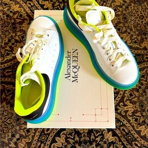 Alexander McQueen Women Sneakers size 42; Neon Green, Blue, Black, and White